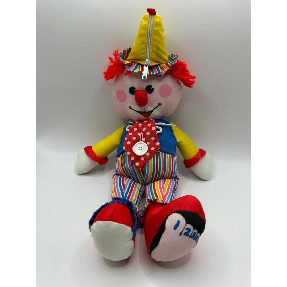Vintage 1984 Fisher Price Learn To Dress Clown Plush Button Zip Snap Tie
